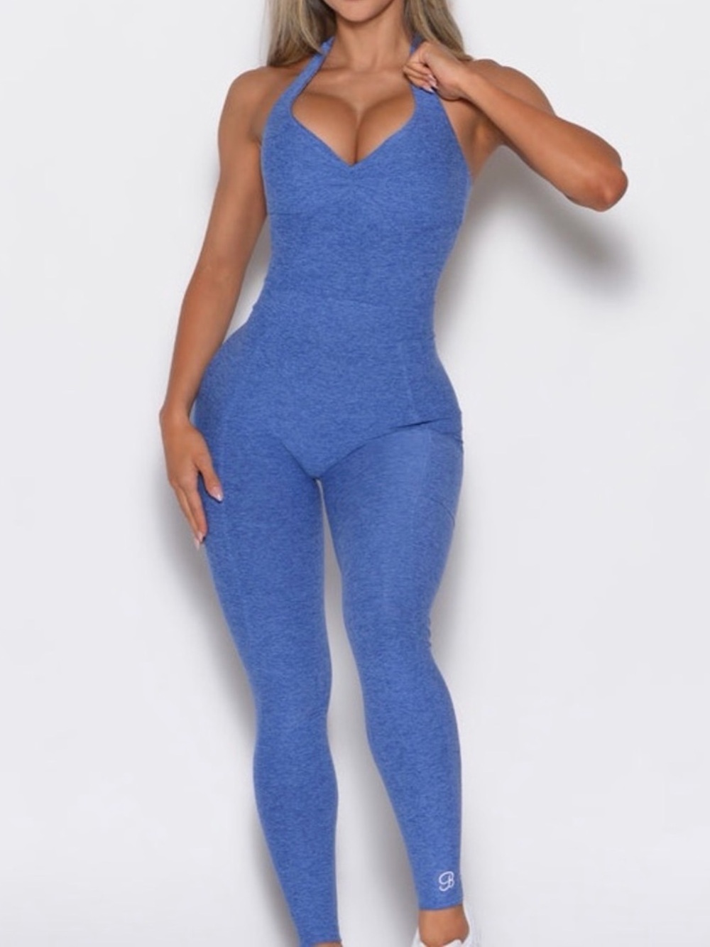 Bombshell Sportswear Blue Halter Jumpsuit with Cinch Detail - Picture 3 of 4